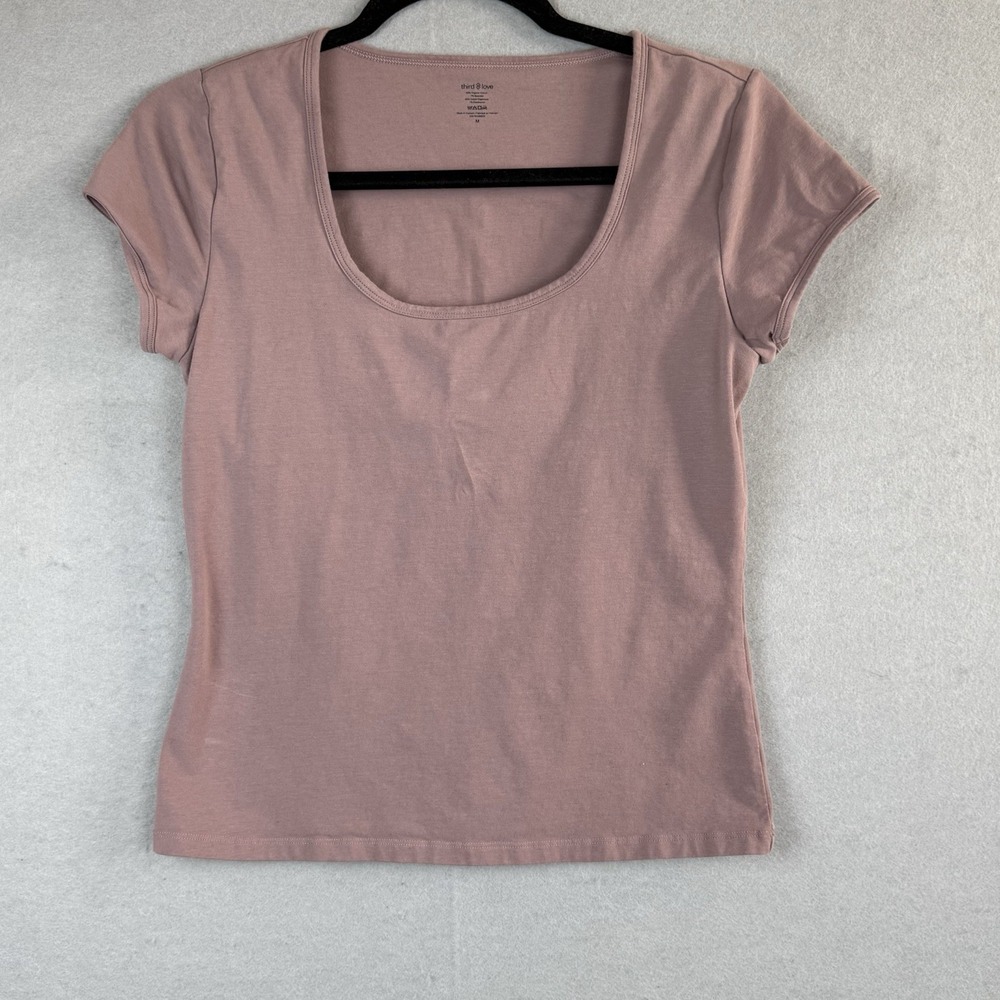 ThirdLove M Dusty Pink Organic Cotton Short Sleeve Shelf Bra T-Shirt Stretch‎